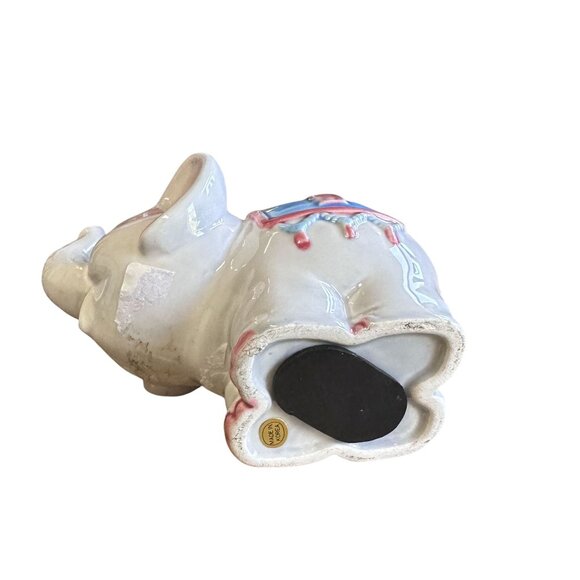 Vintage Ceramic Blue Elephant Bank With Stopper Saddle Korea - Picture 5 of 6